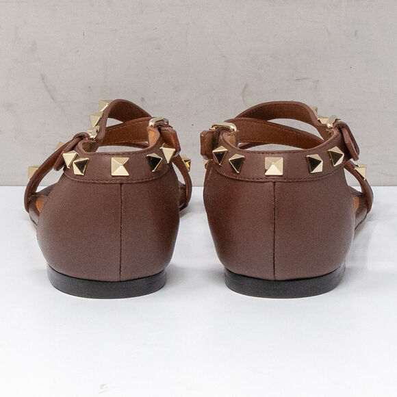 Valentino Garavani Brown Rockstud Crisscross Flat Sandals, Size 36.5 EU (6.5 US) - Picture 6 of 6